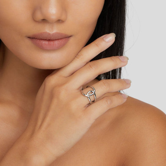 Argent Interlocking Bague Ouverte