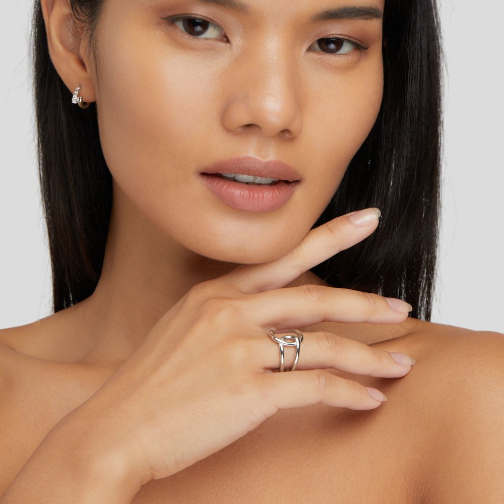 Argent Interlocking Bague Ouverte