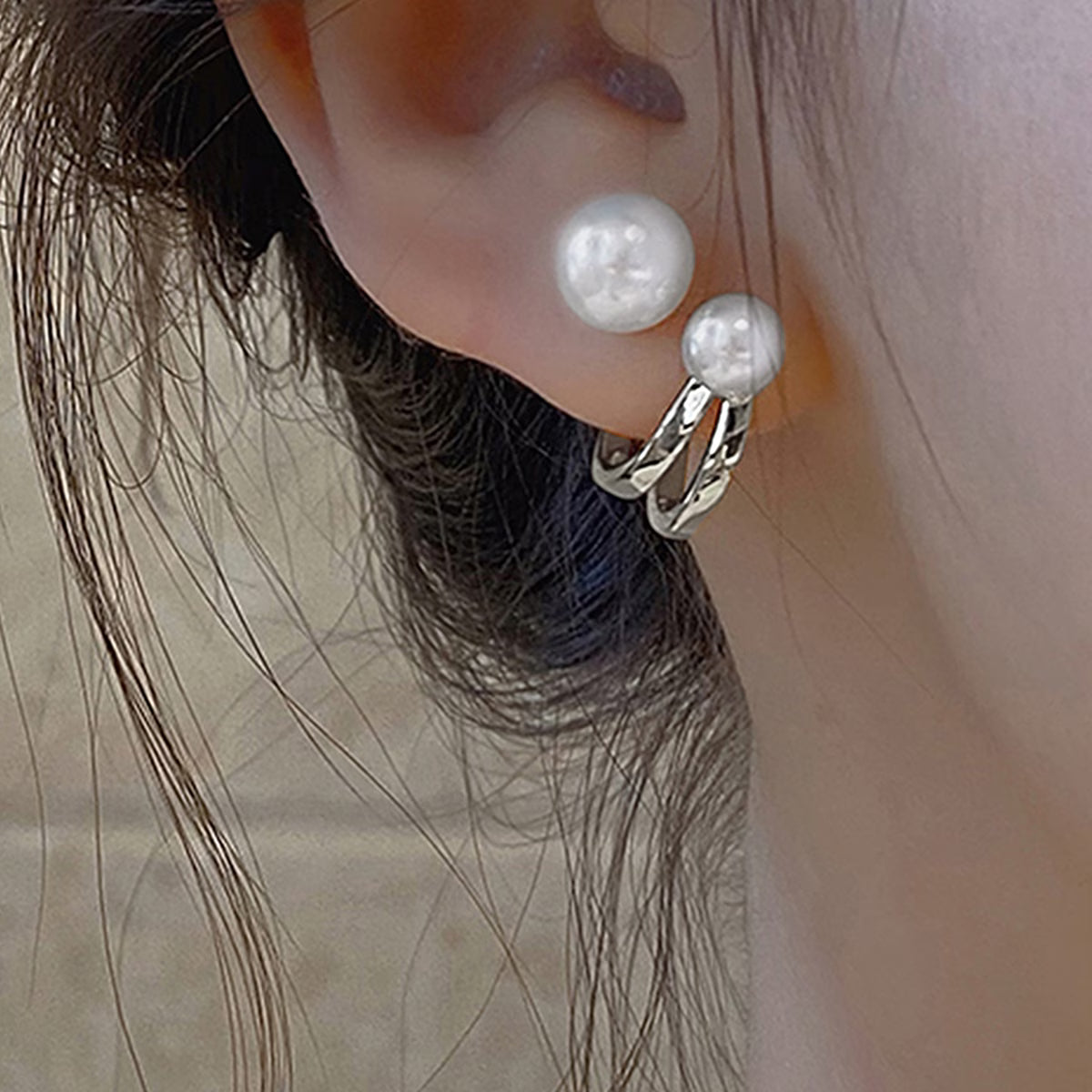 Double Perle Boucles d'Oreilles Statement