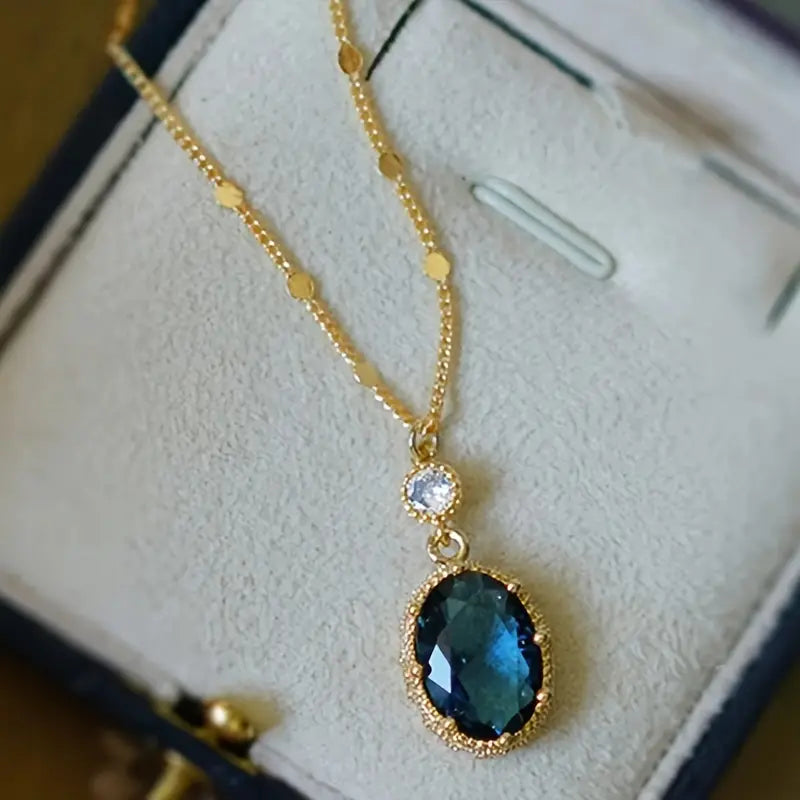 Or Saphir Ovale Pendante Collier