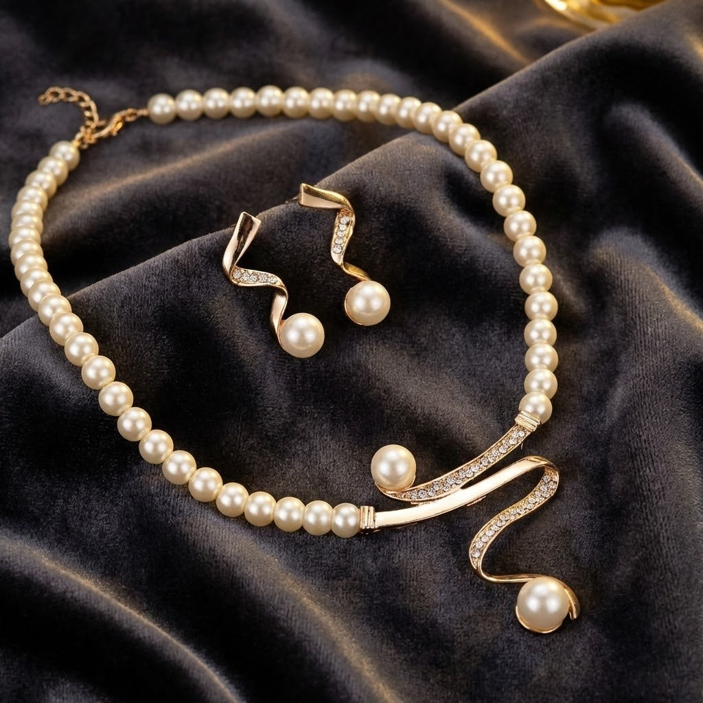 Élégant Naturel Perle Collier Set