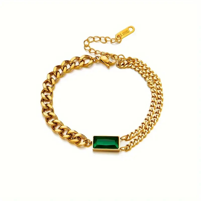 Or Émeraude Barre Bracelet Chaîne