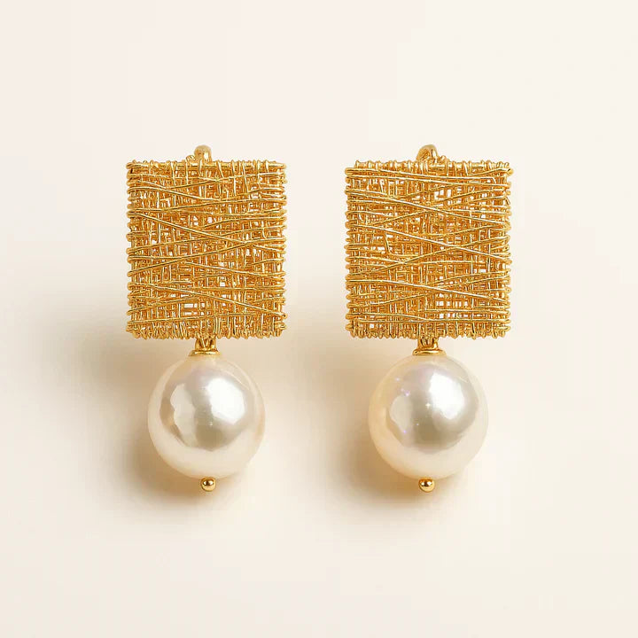 Élégant Doré Fil Perle Boucles d'Oreilles
