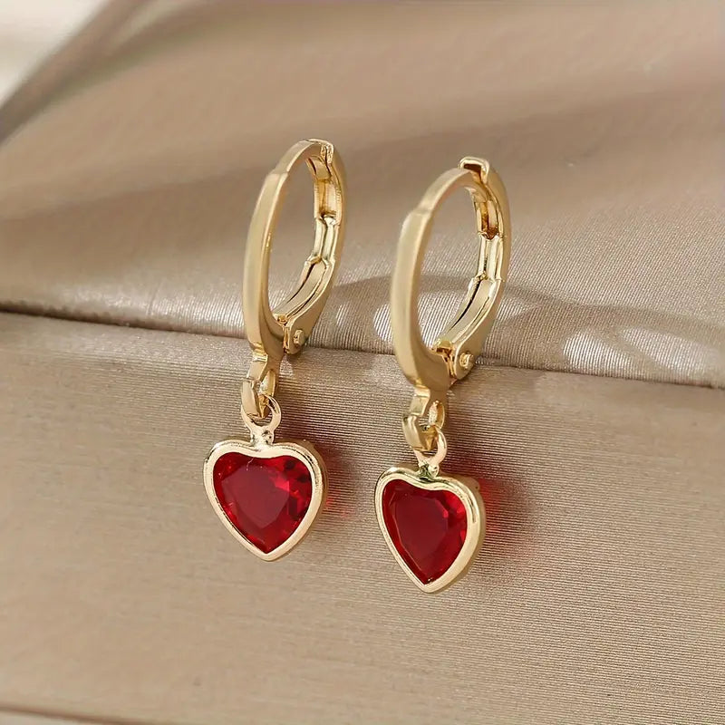 Or Rubis Cœur Boucles d'Oreilles Pendantes