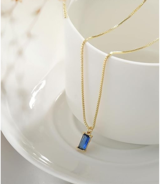 Minimaliste Saphir Collier à Pendentif | Or Blanc