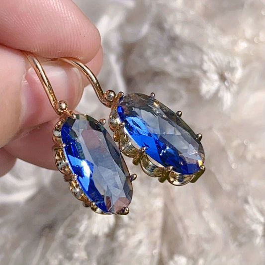 Doré Bleu Bloom Boucles d'Oreilles | Or