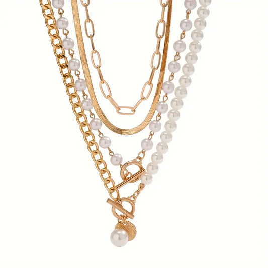 Vintage Perle & Or Serpent Collier Chaîne Set | Or