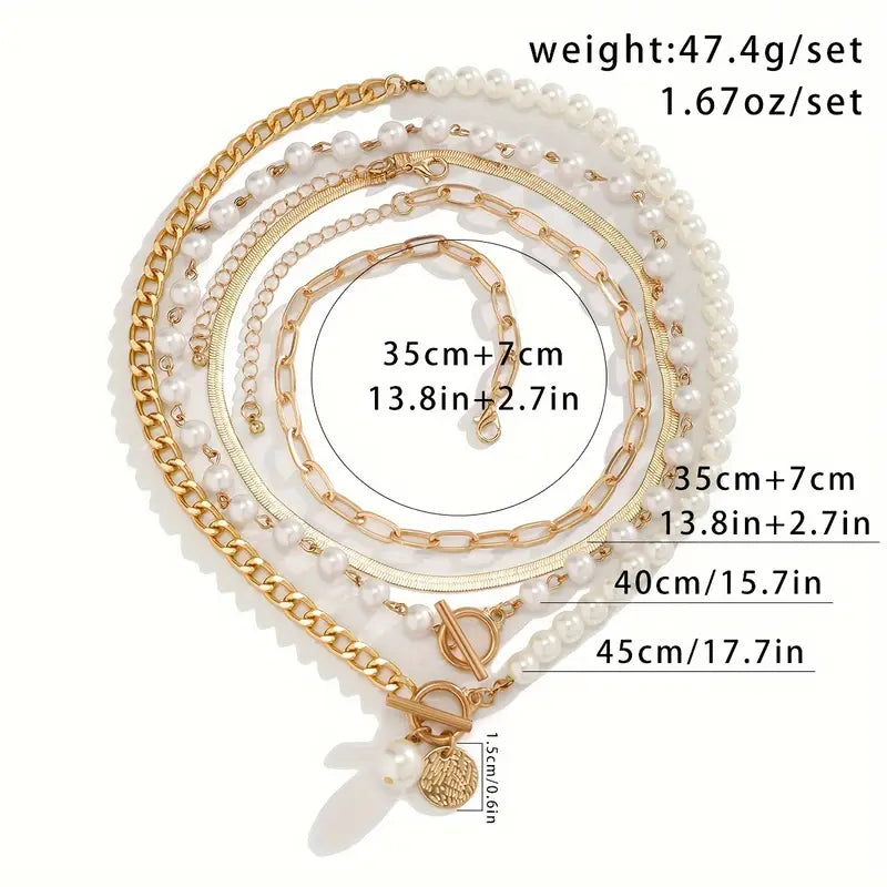 Vintage Perle & Or Serpent Collier Chaîne Set | Or