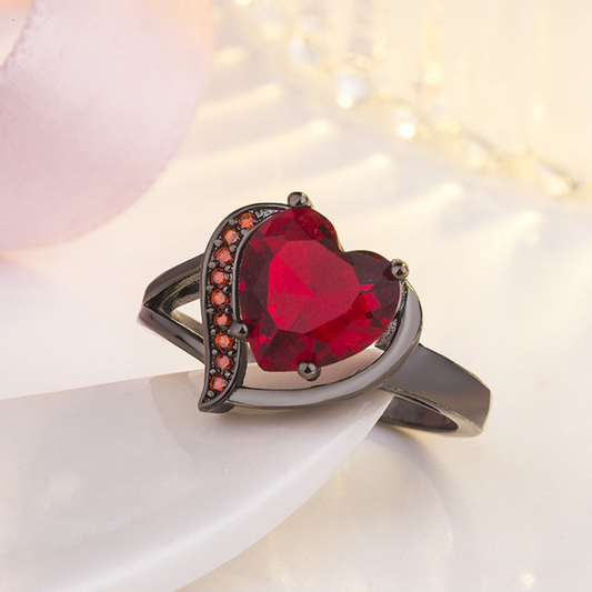 Argent Rubis Cœur Bague