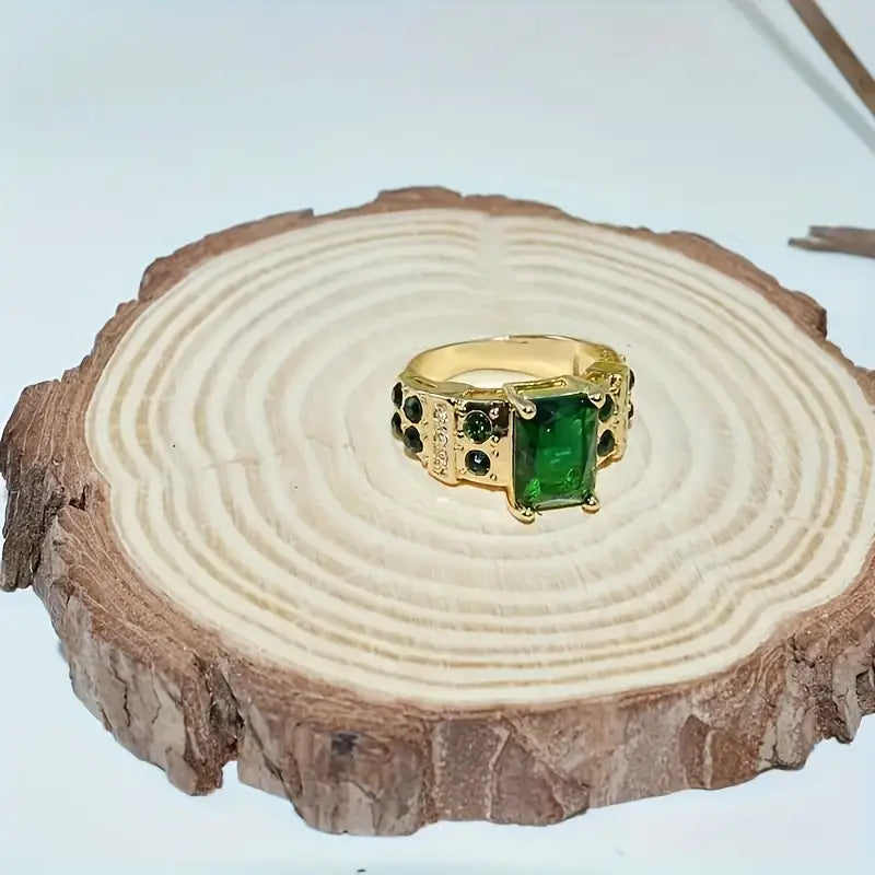 Or Émeraude Géométrique Bague