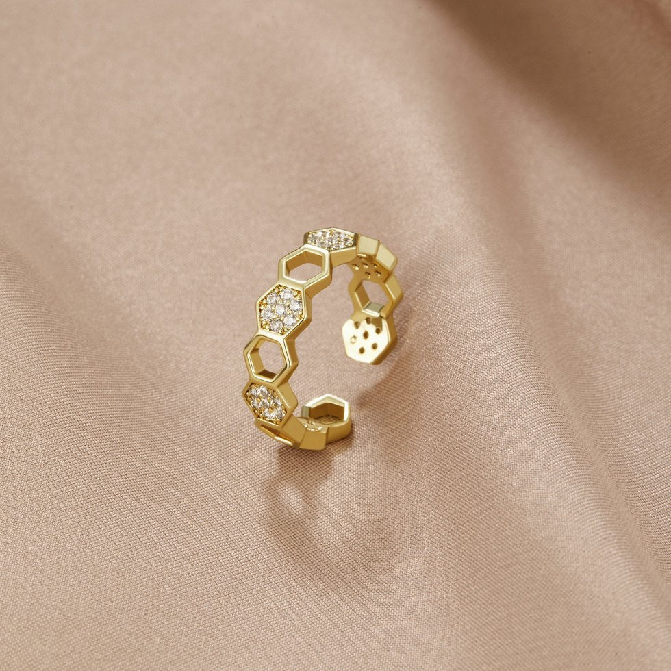 Or Géométrique Bague Ouverte