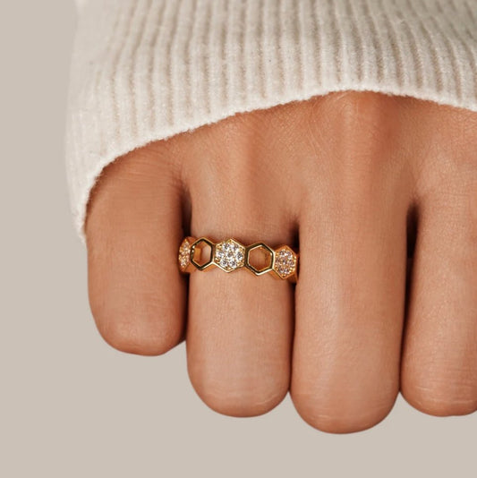 Or Géométrique Bague Ouverte