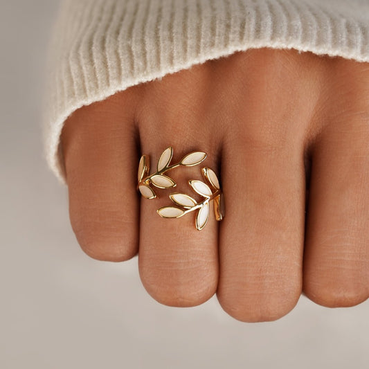 Or Leaf Motif Bague
