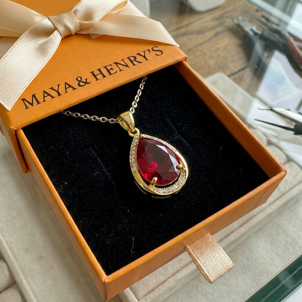 Rubis Goutte Collier à Pendentif | Or