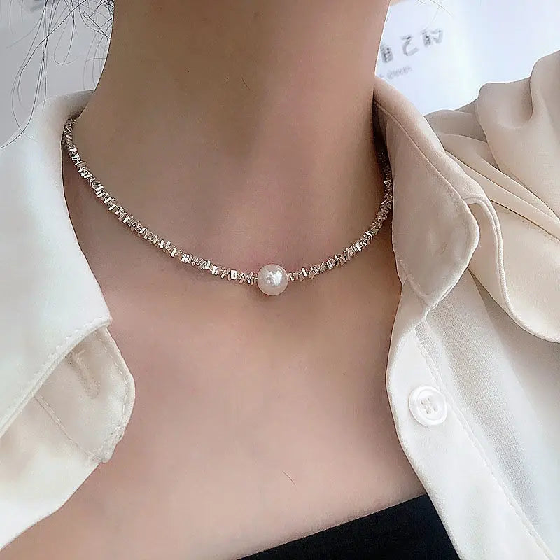 Argent Minimaliste Perle Ras de Cou Collier