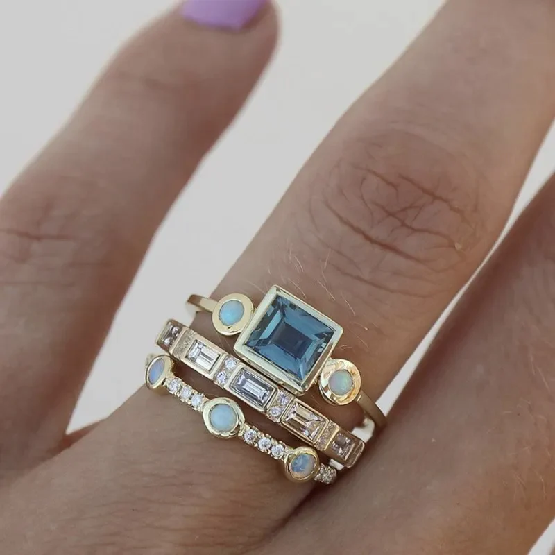 Or Empilé Géométrique Bague Set
