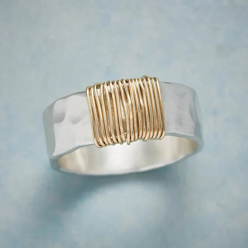 Argent et Or Wire Enveloppé Bague
