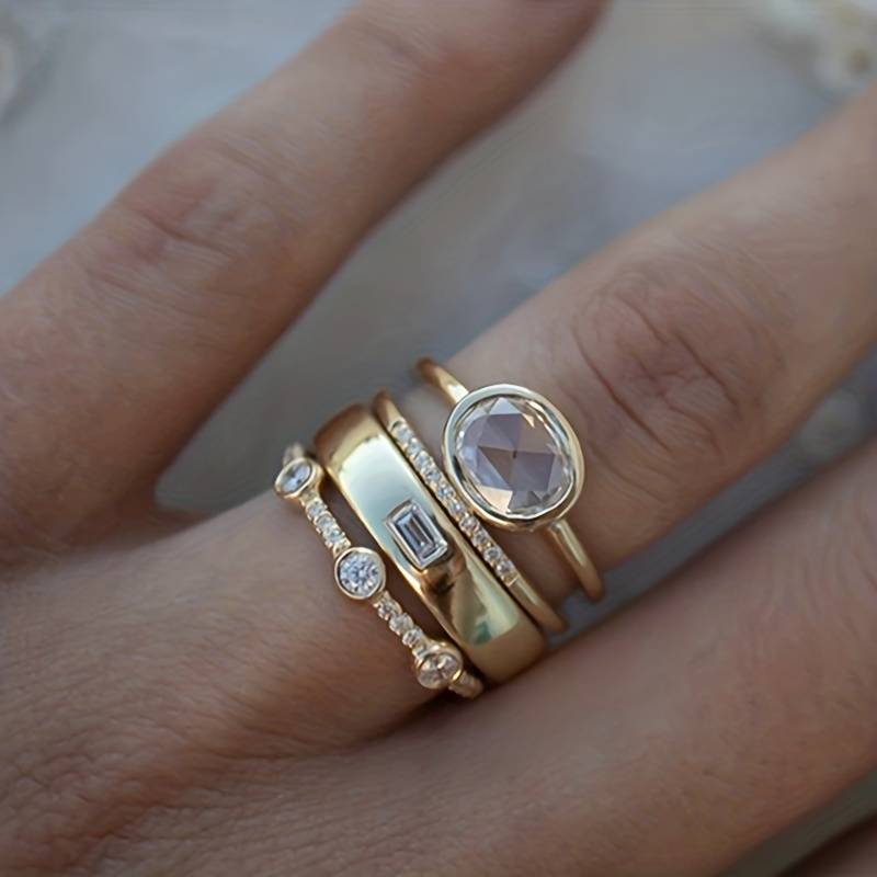 Or Empilé Serti Clos Bague Set