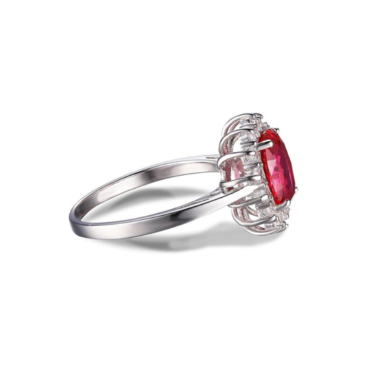 Classique Rubis Halo Bague | Or Blanc