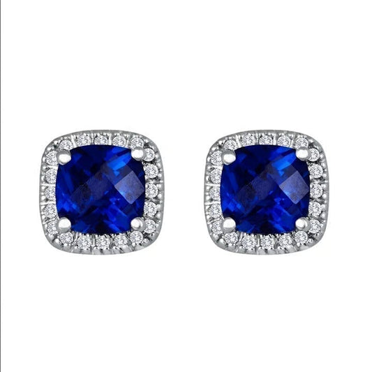 Argent Saphir Halo Puces d'Oreilles