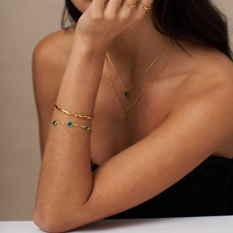 Émeraude Maillon Bracelet Chaîne | Or