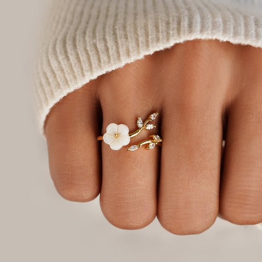 Or Floral et Leaf Bague Ouverte