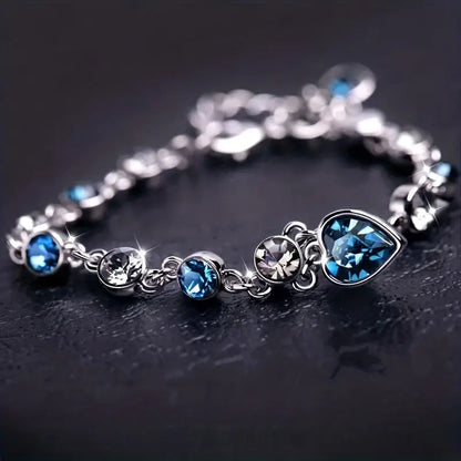 Argent Saphir Cœur Bracelet Chaîne
