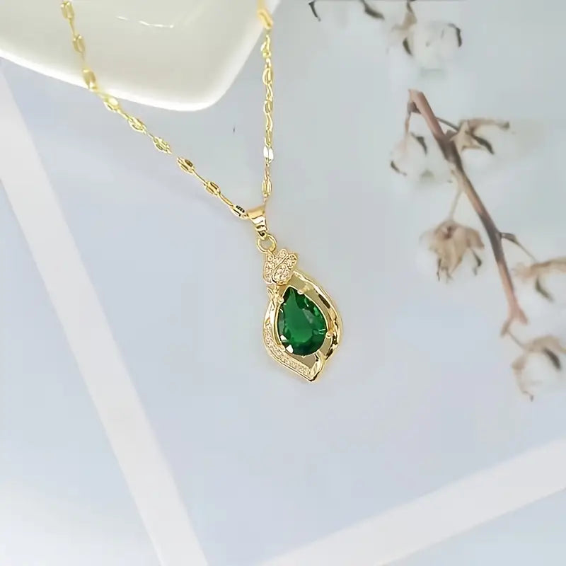 Or Émeraude Goutte Collier à Pendentif