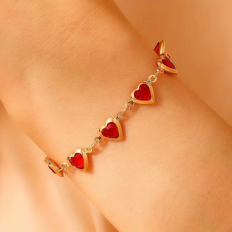 Or Rubis Cœur Bracelet Chaîne