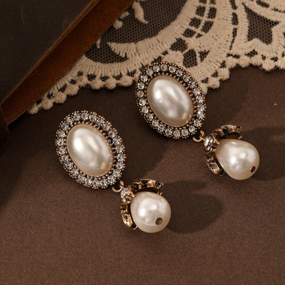 Vintage Perle Frame Boucles d'Oreilles Pendantes