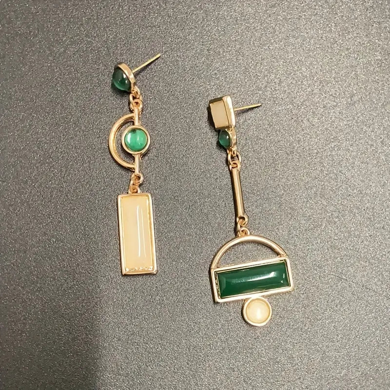 Or Émeraude Géométrique Boucles d'Oreilles Pendantes