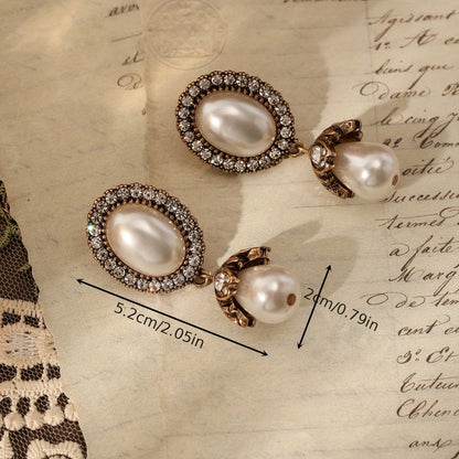 Vintage Perle Frame Boucles d'Oreilles Pendantes