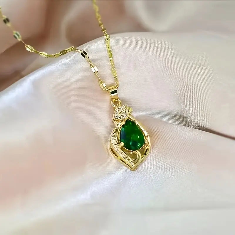 Or Émeraude Goutte Collier à Pendentif