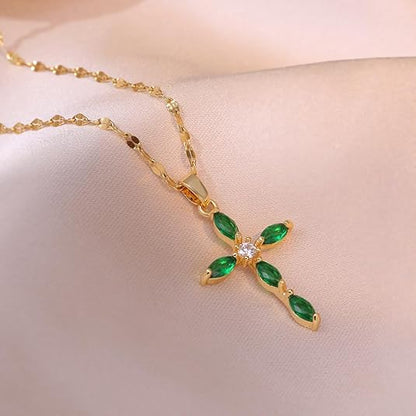 Émeraude Croix Collier | Or
