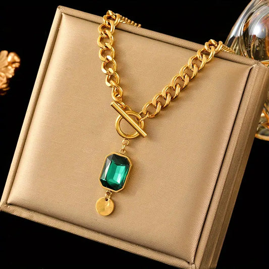 Or Émeraude Collier Chaîne