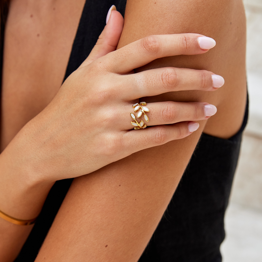 Or Leaf Motif Bague