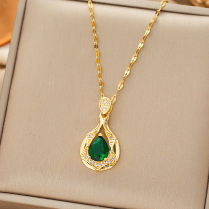 Or Émeraude Goutte Collier à Pendentif