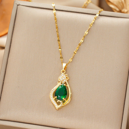 Or Émeraude Goutte Collier à Pendentif