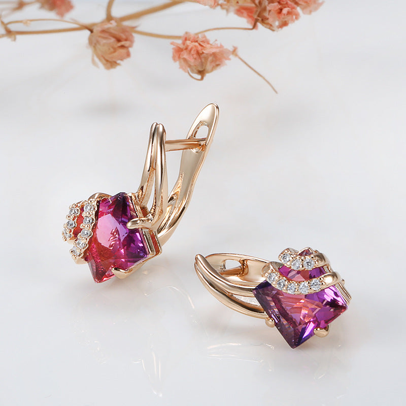 Crimson Carré Cristal Boucles d'Oreilles | Rosegold