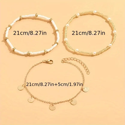 Coastal Breloque 3-Piece Superposé Bracelet de Cheville Set | Or