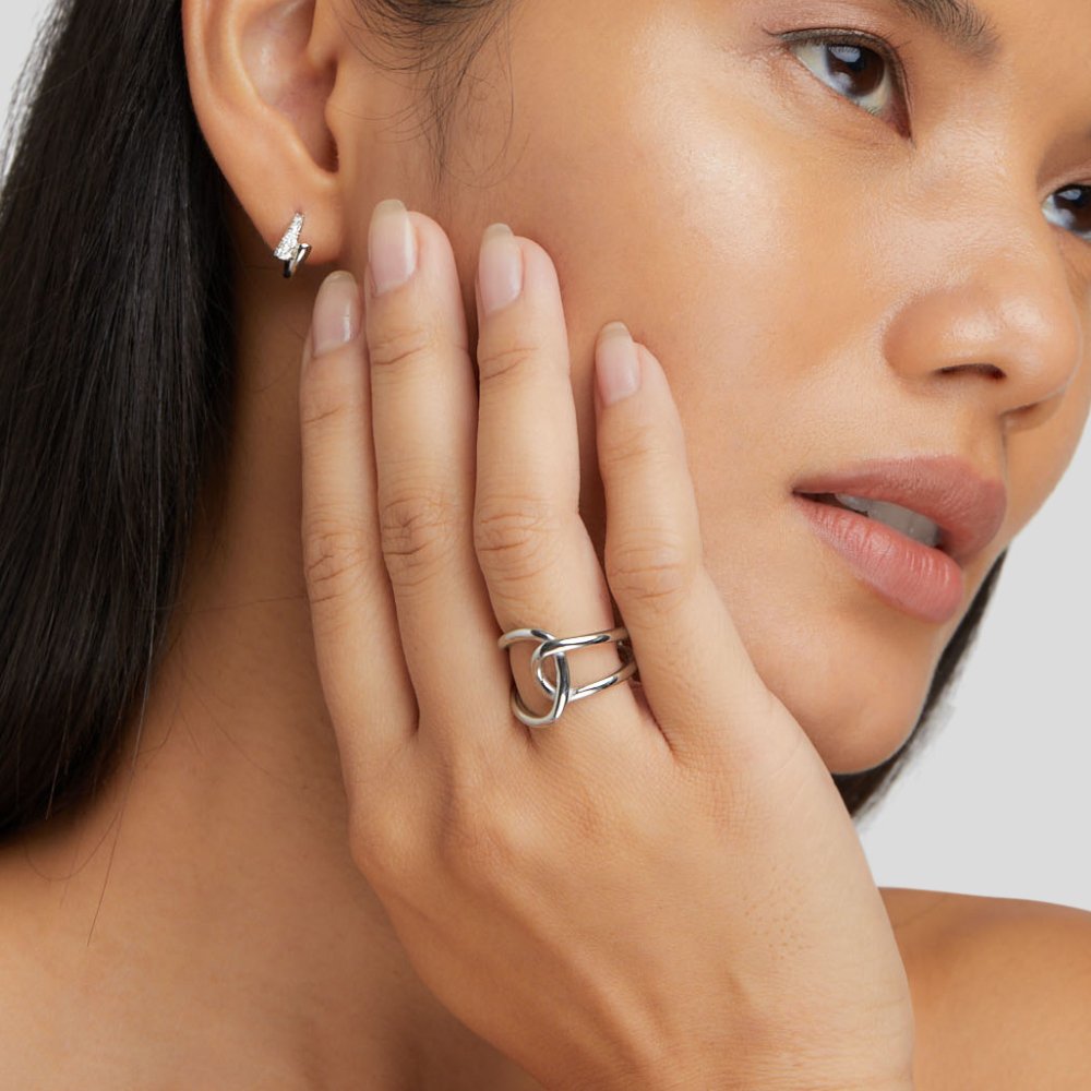 Argent Interlocking Bague Ouverte