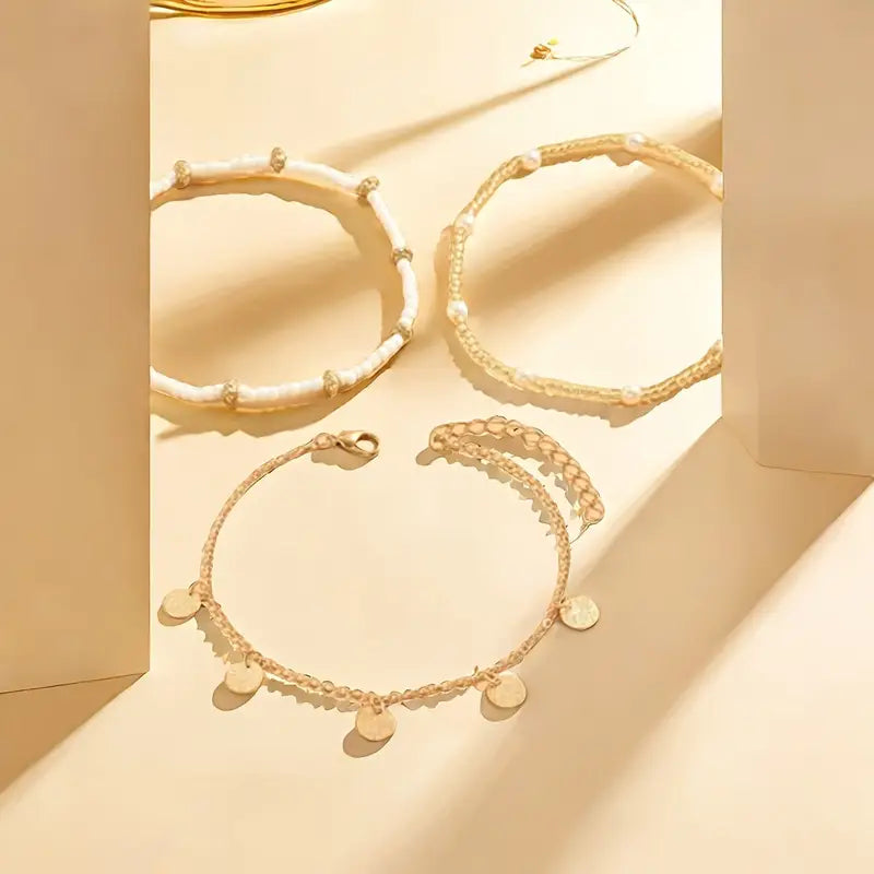 Coastal Breloque 3-Piece Superposé Bracelet de Cheville Set | Or