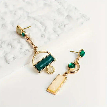 Or Émeraude Géométrique Boucles d'Oreilles Pendantes
