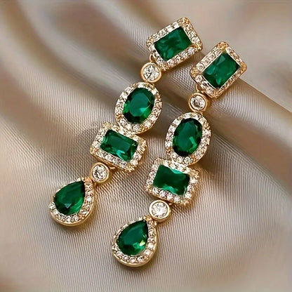 Or Émeraude Multi-Shape Boucles d'Oreilles Pendantes