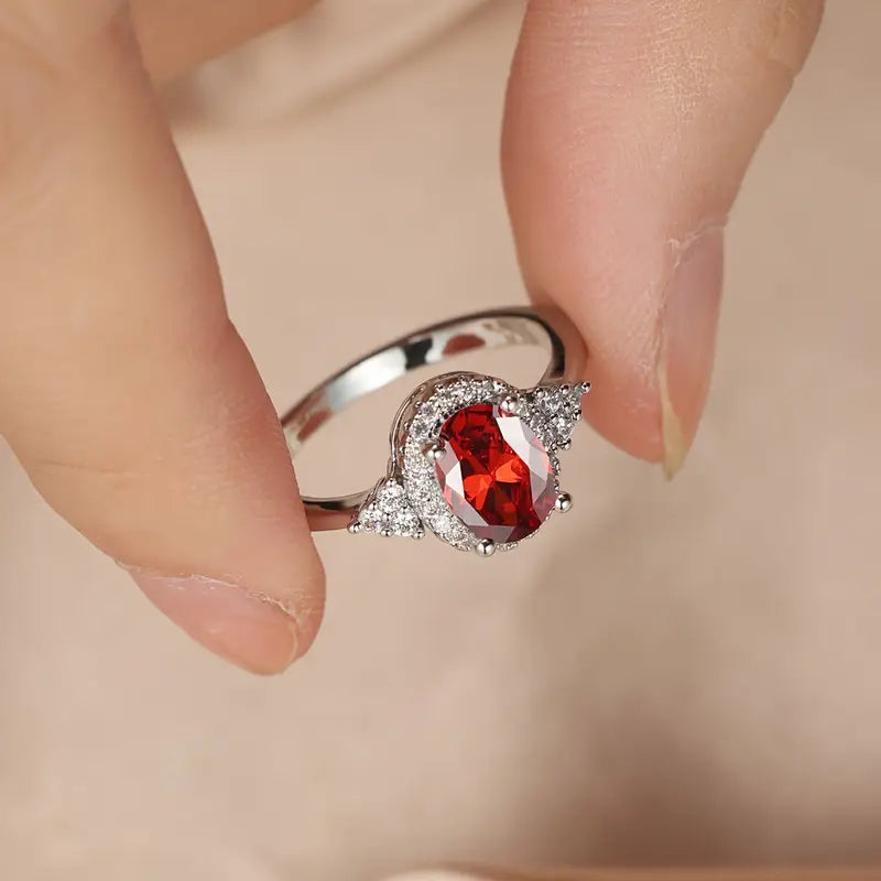 Argent Rubis Halo Bague