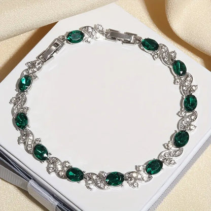 Argent Émeraude Vintage Maillon Bracelet