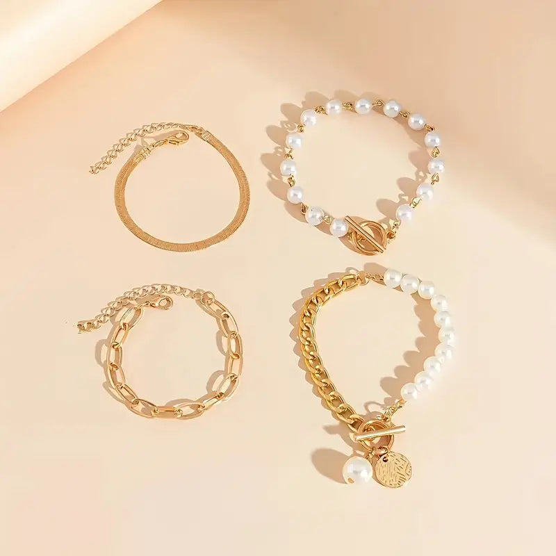 Premium Superposé Perle Bracelet Set
