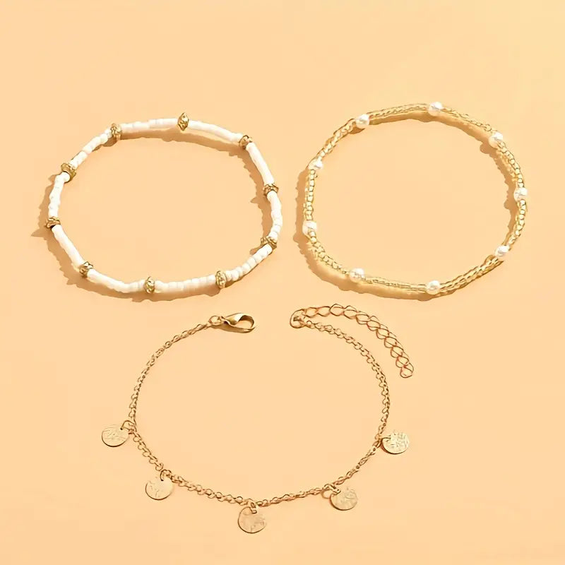 Coastal Breloque 3-Piece Superposé Bracelet de Cheville Set | Or