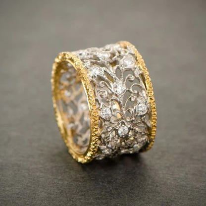 Argent et Or Ornate Anneau Bague