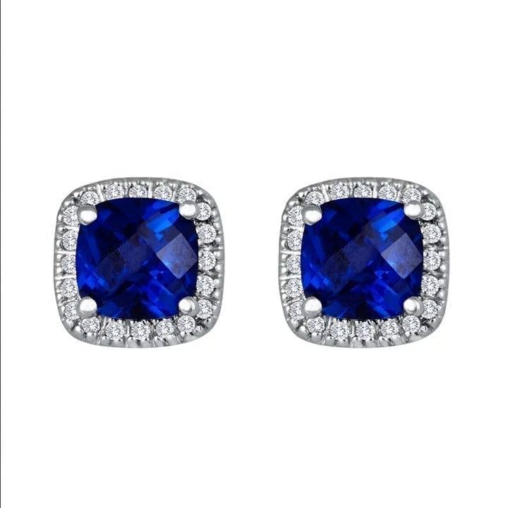Argent Saphir Halo Puces d'Oreilles